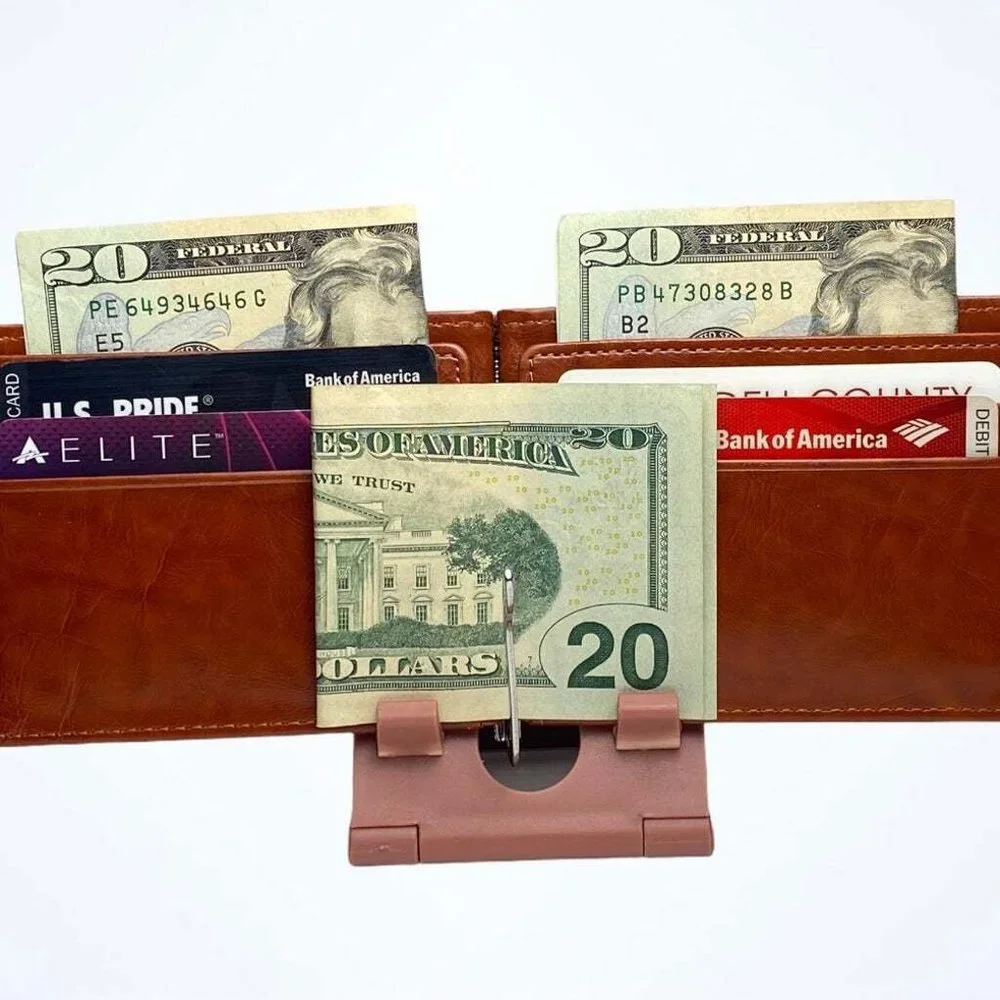 Men’s Money Clip Coin Pocket Card Slots Metal Clamp Wallet